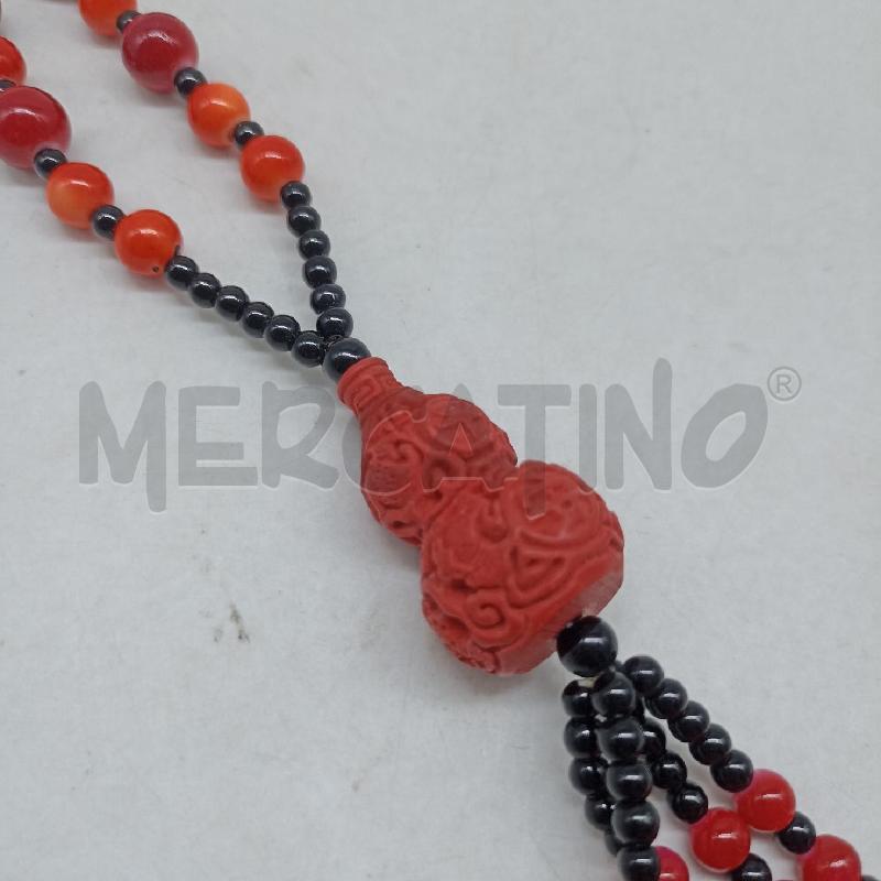 COLLANA DONNA STILE ETNICO PERLINE ROSSO NERO NAPPA PENDENTE  | Mercatino dell'Usato Lamezia terme 3