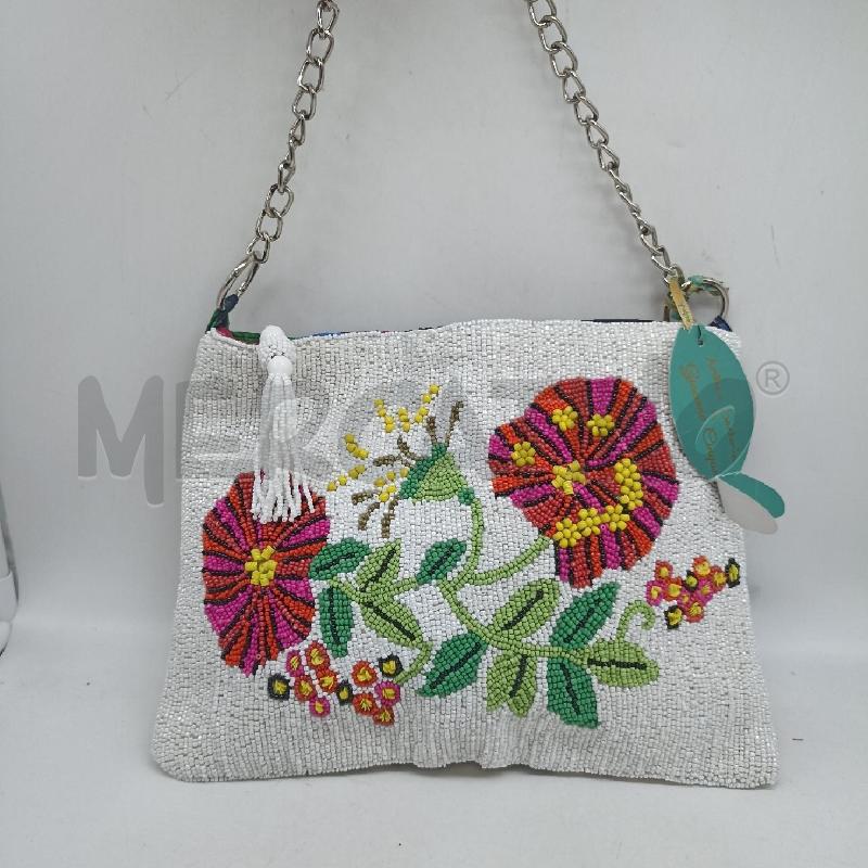 POCHETTE ANTICA SARTORIA BIANCO PERLINE COLRATE FIORI   | Mercatino dell'Usato Lamezia terme 1