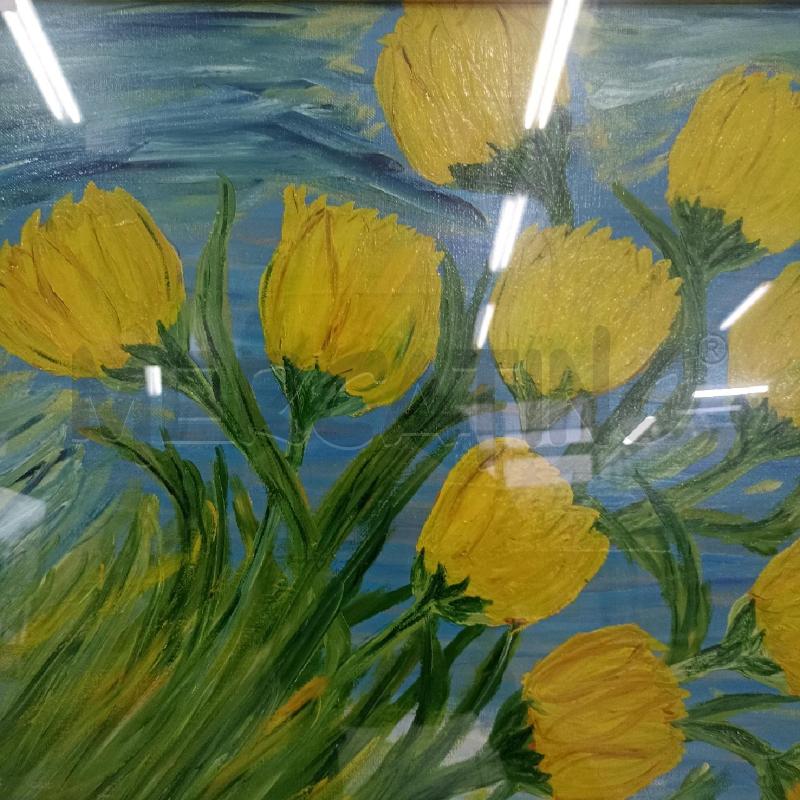 QUADRO RAFFIGURANTE FIORI GIALLI FIRMATO CORNICE LEGNO PESANTE | Mercatino dell'Usato Lamezia terme 5