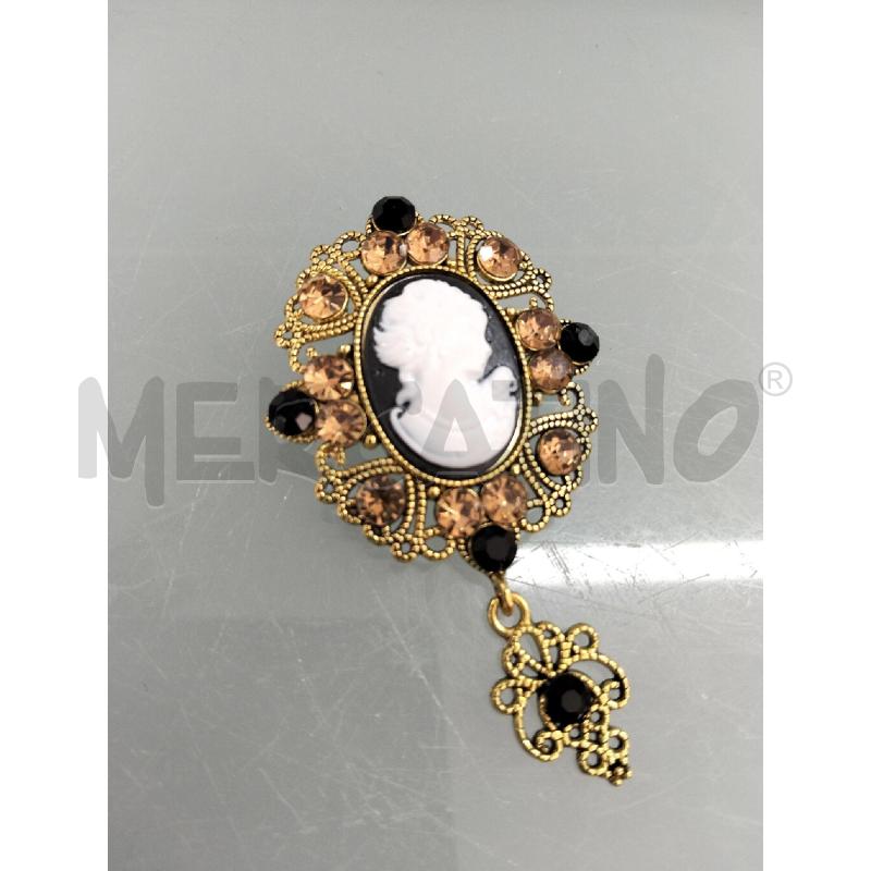 SPILLA SIMIL CAMEO NERO BIANCO STRASS DORATO | Mercatino dell'Usato Lamezia terme 1