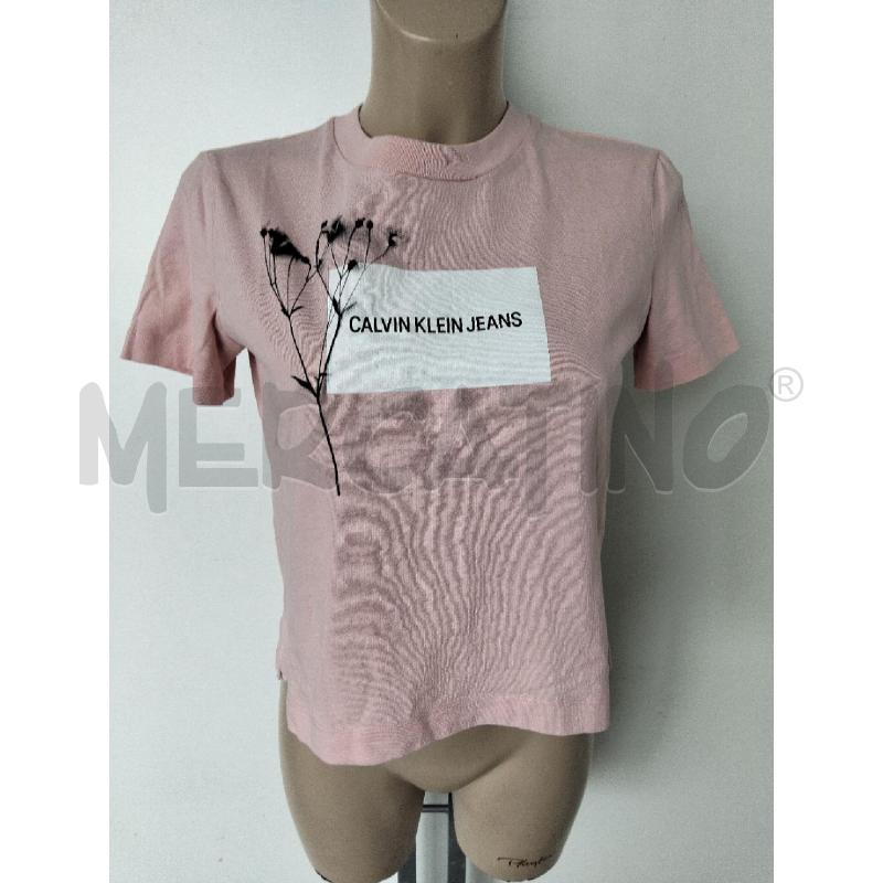 T SHIRT DONNA CALVIN KLEIN JEANS ROSA CROPPED | Mercatino dell'Usato Lamezia terme 1