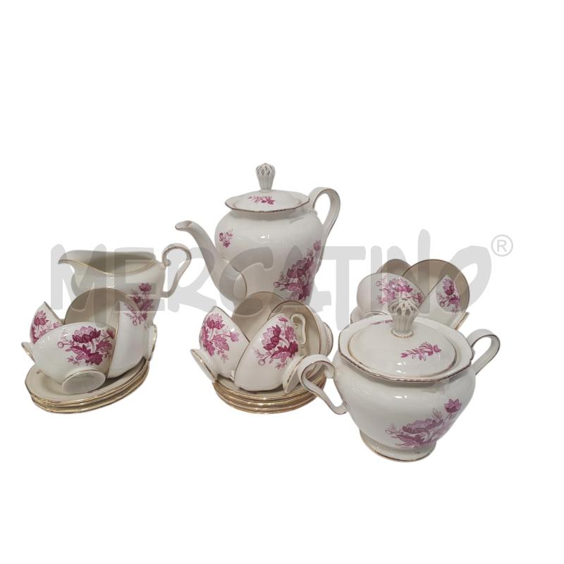 12 TAZZA CAFFE' + 12 PIATT +CAFF + 1 ZUCC + 1 LATT KONIGL PR TETTAU CERAMICA DECORO FIORI ROSSI | Mercatino dell'Usato Cesena 1
