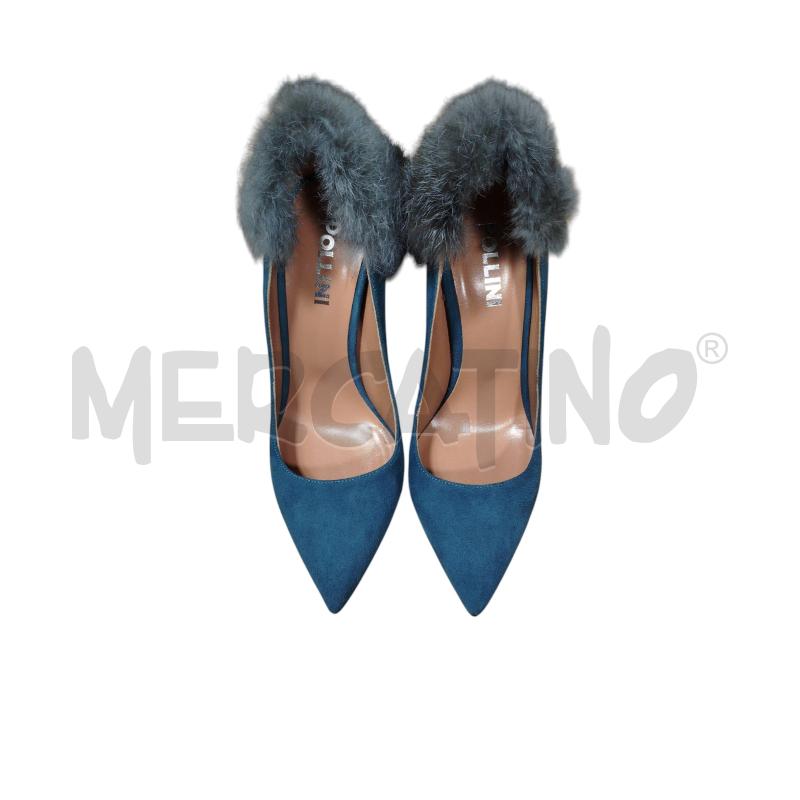 DECOLLETE POLLINI TURCHESE CAMOSCIO RETRO PELLICCIA  | Mercatino dell'Usato Cesena 1