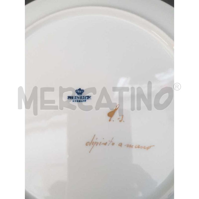 PIATTO CON MANICI + 6 PIATTINI HEINRICH PORCELLANA BORDO AZZURRO, DECORO FIORELLINI | Mercatino dell'Usato Cesena 3
