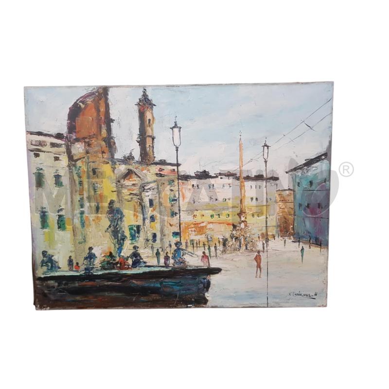 QUADRO VITTORIO POSTIGLIONE PIAZZA NAVONA 60X80 OLIO SU TELA | Mercatino dell'Usato Cesena 1