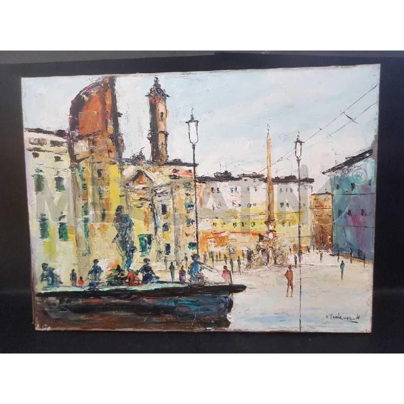 QUADRO VITTORIO POSTIGLIONE PIAZZA NAVONA 60X80 OLIO SU TELA | Mercatino dell'Usato Cesena 2