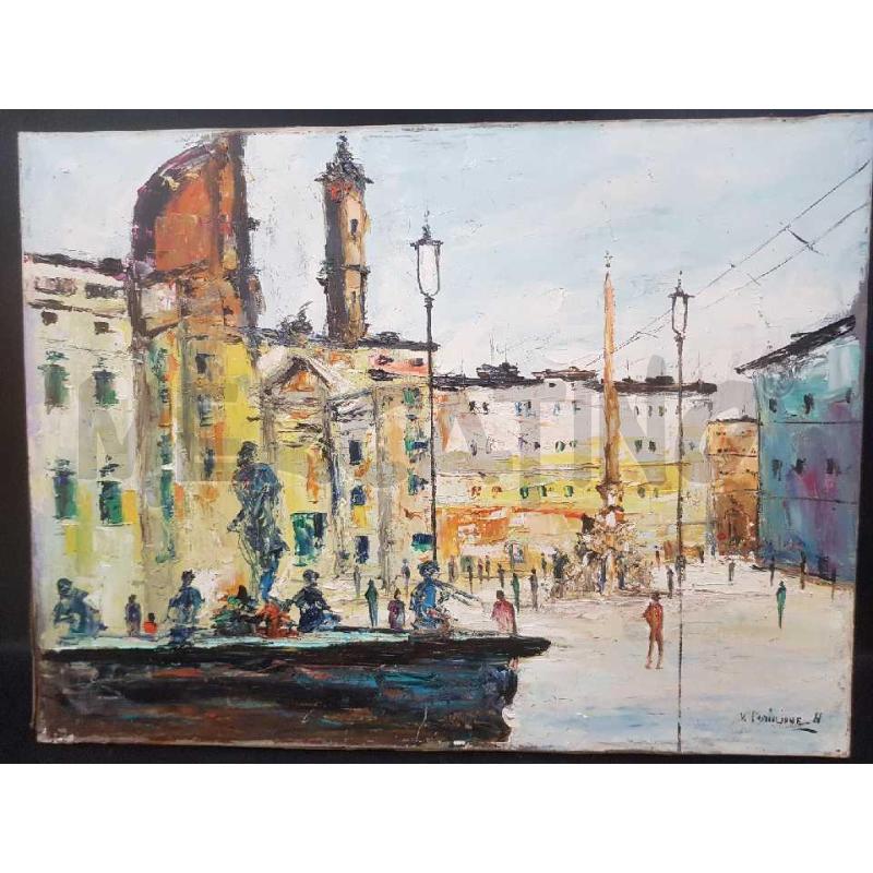 QUADRO VITTORIO POSTIGLIONE PIAZZA NAVONA 60X80 OLIO SU TELA | Mercatino dell'Usato Cesena 5