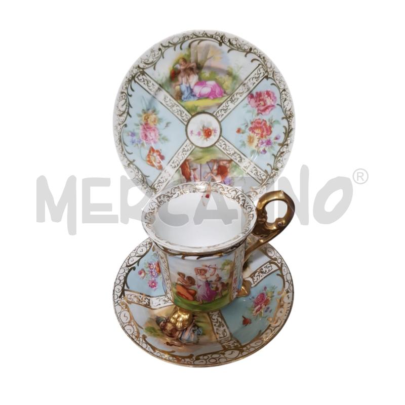 TAZZA VIENNA+2 PIATT VIENNA DIPINTA A MANO DORATURE | Mercatino dell'Usato Cesena 1