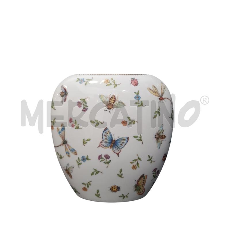 VASO HENRIETTE OVALE CERAMICA BIANCA DECORO FARFALLE | Mercatino dell'Usato Cesena 1