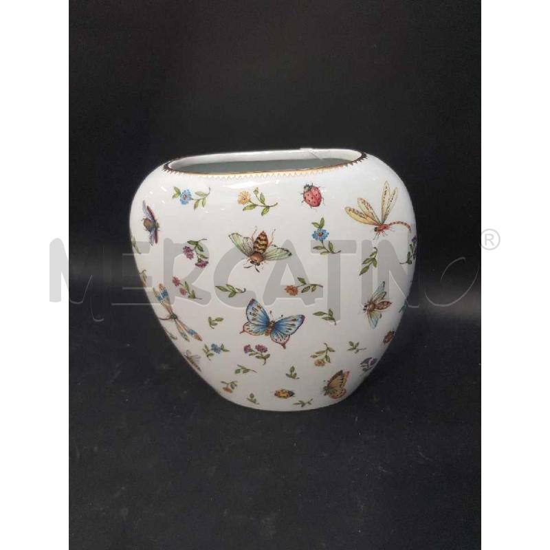 VASO HENRIETTE OVALE CERAMICA BIANCA DECORO FARFALLE | Mercatino dell'Usato Cesena 2