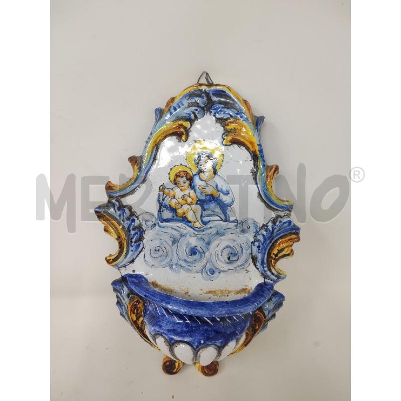 ACQUASANTIERA TERRACOTTA DECORATA MADONNA CON BIMBO | Mercatino dell'Usato Vinci - fraz. sovigliana 1
