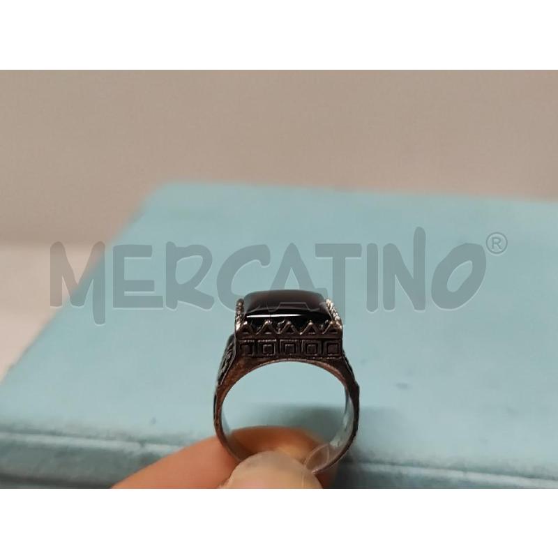 ANELLO DONNA ARGENTATO LAVORATO PIETRA QUADRATA NERA  | Mercatino dell'Usato Vinci - fraz. sovigliana 2
