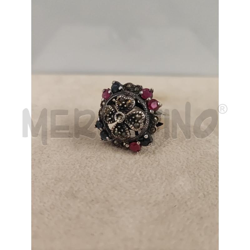 ANELLO DONNA ARGENTATO PIETRE ROSA GRIGIO FORMA FIORE | Mercatino dell'Usato Vinci - fraz. sovigliana 1