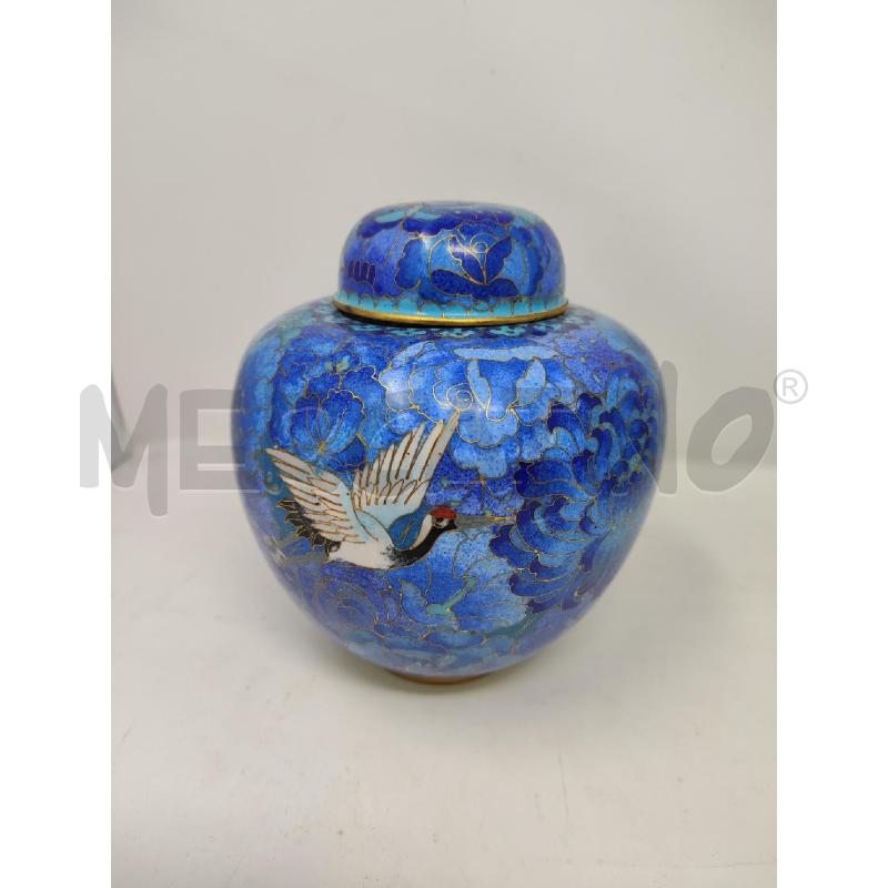BARATTOLO CLOISONNE' BLU DECORO UCCELLO | Mercatino dell'Usato Vinci - fraz. sovigliana 1
