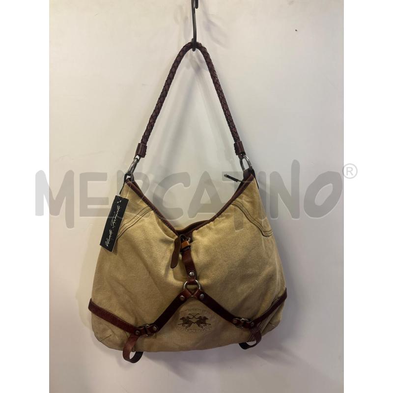 BORSA DONNA LA MARTINA TESSUTO BEIGE INSERTI PELLE MARRONE | Mercatino dell'Usato Vinci - fraz. sovigliana 1