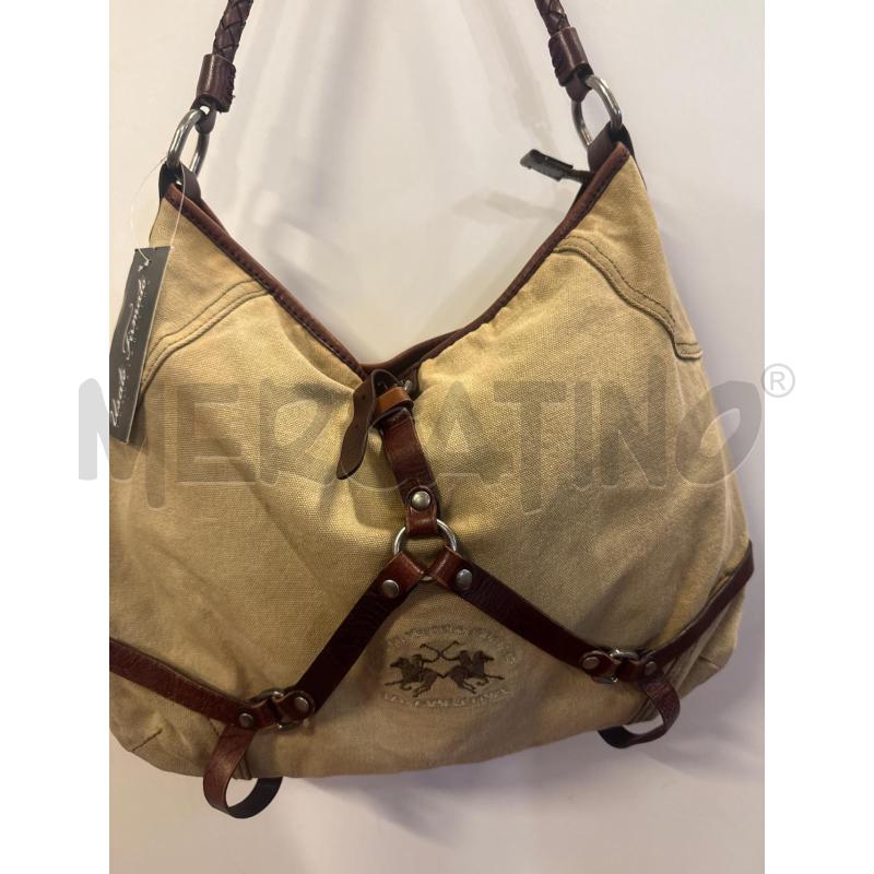 BORSA DONNA LA MARTINA TESSUTO BEIGE INSERTI PELLE MARRONE | Mercatino dell'Usato Vinci - fraz. sovigliana 2