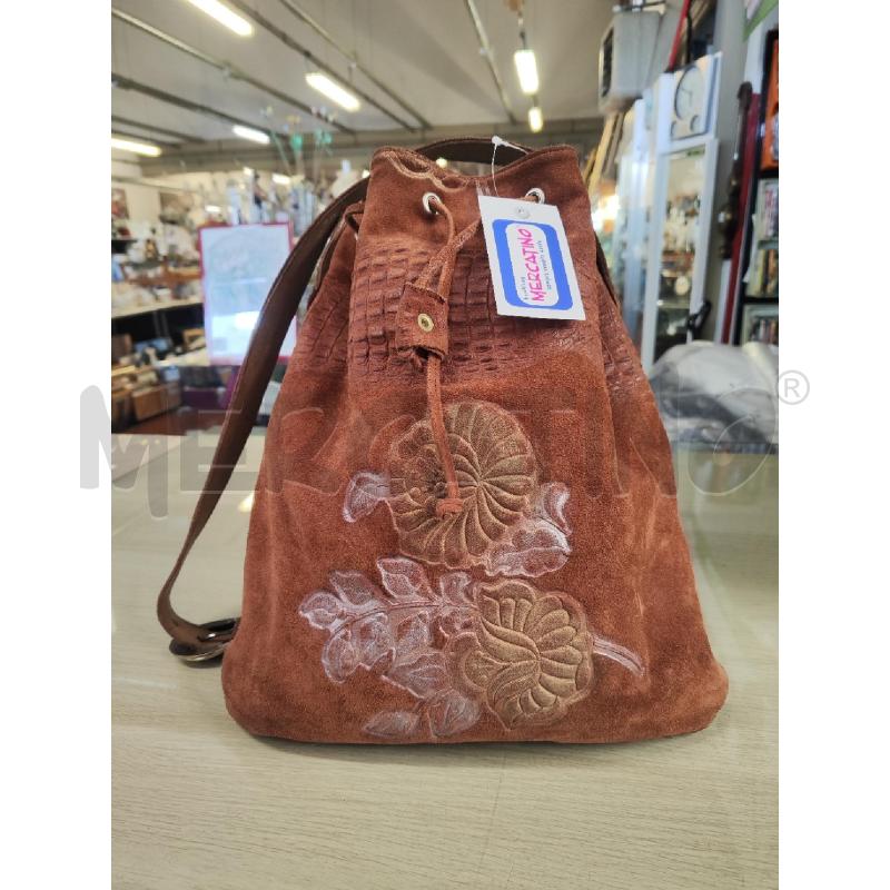 BORSA DONNA SECCHIELLO PELLE SCAMOSCIATA FIORI DORATI | Mercatino dell'Usato Vinci - fraz. sovigliana 1