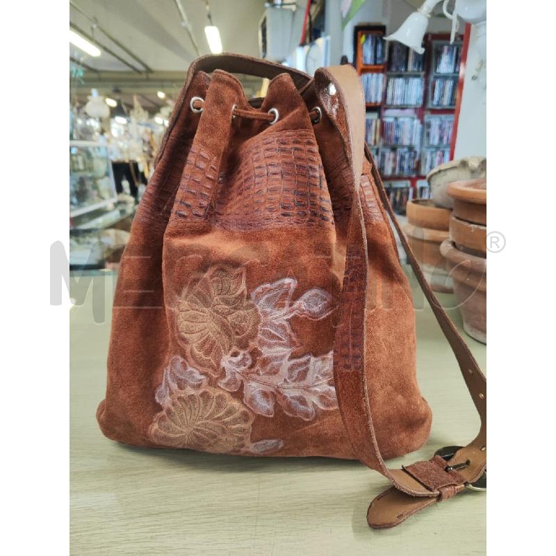 BORSA DONNA SECCHIELLO PELLE SCAMOSCIATA FIORI DORATI | Mercatino dell'Usato Vinci - fraz. sovigliana 2
