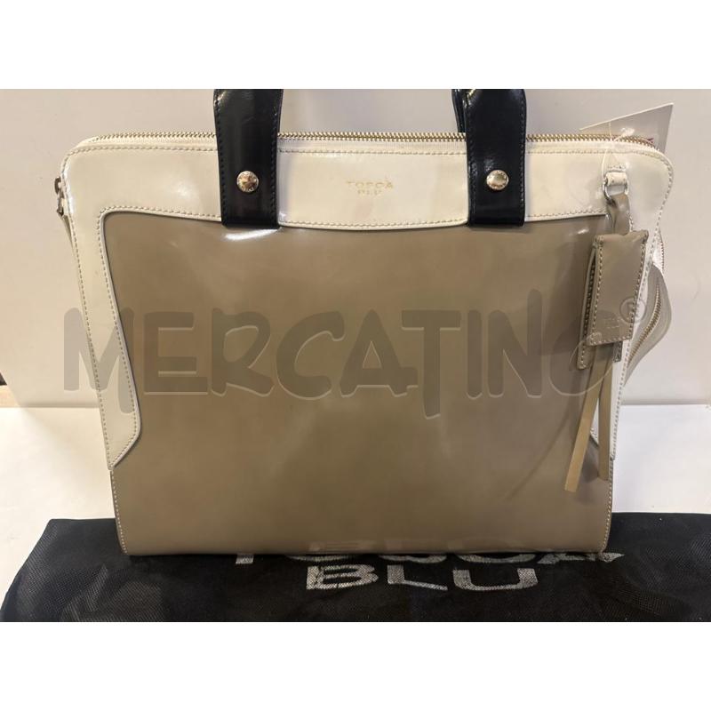 BORSA DONNA TOSCA BLU PELLE BEIGE PANNA MANICI NERI | Mercatino dell'Usato Vinci - fraz. sovigliana 1