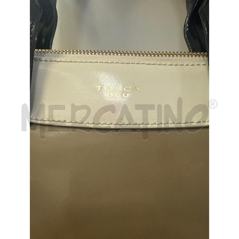 BORSA DONNA TOSCA BLU PELLE BEIGE PANNA MANICI NERI | Mercatino dell'Usato Vinci - fraz. sovigliana 2