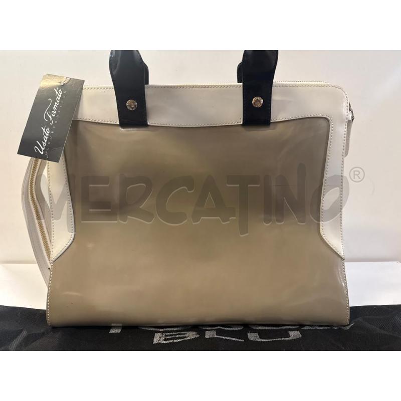BORSA DONNA TOSCA BLU PELLE BEIGE PANNA MANICI NERI | Mercatino dell'Usato Vinci - fraz. sovigliana 3