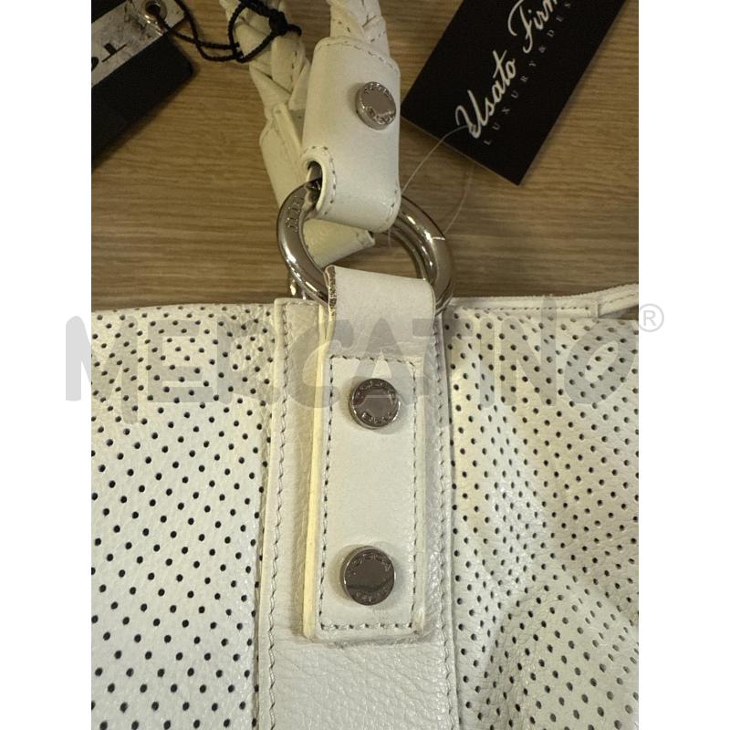 BORSA DONNA TOSCA BLU PELLE BIANCA FORATA 2 MANICI TRECCIA | Mercatino dell'Usato Vinci - fraz. sovigliana 2