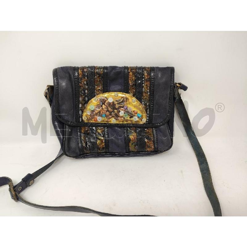 BORSA DONNA # PELLE BLU PATTA PLACCA METALLO CON PIETRINE  | Mercatino dell'Usato Vinci - fraz. sovigliana 1