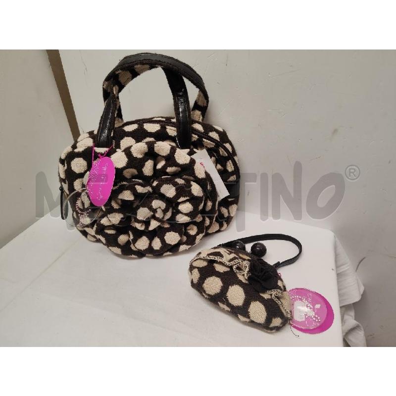 BORSETTA DONNA CAMOMILLA + PORTA SPICCI TESSUTO MARRONE POIS PANNA | Mercatino dell'Usato Vinci - fraz. sovigliana 1