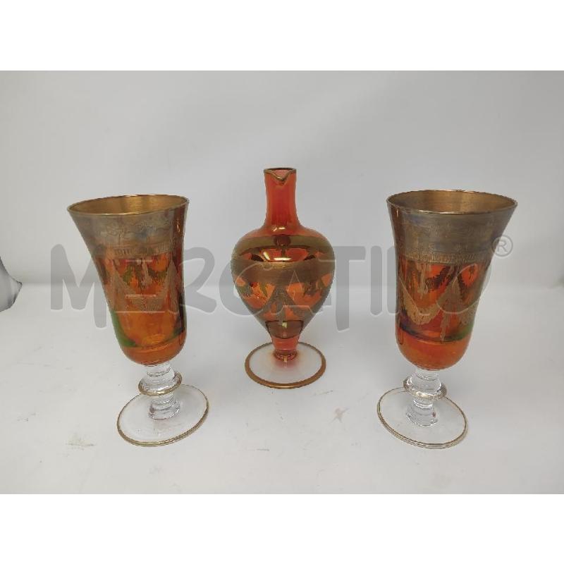 BROCCHETTA + 2 CALICI VETRO ROSSI DECORO ORO | Mercatino dell'Usato Vinci - fraz. sovigliana 1