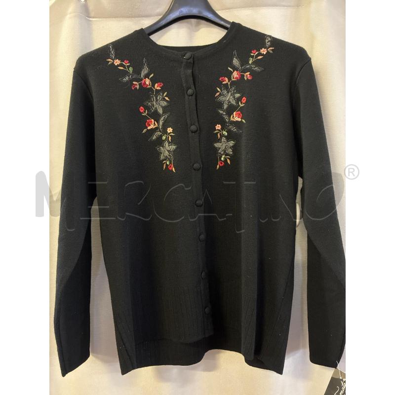 CARDIGAN DONNA CARLA FERRONI NERA TG.L RICAMO FIORI ROSSI | Mercatino dell'Usato Vinci - fraz. sovigliana 1