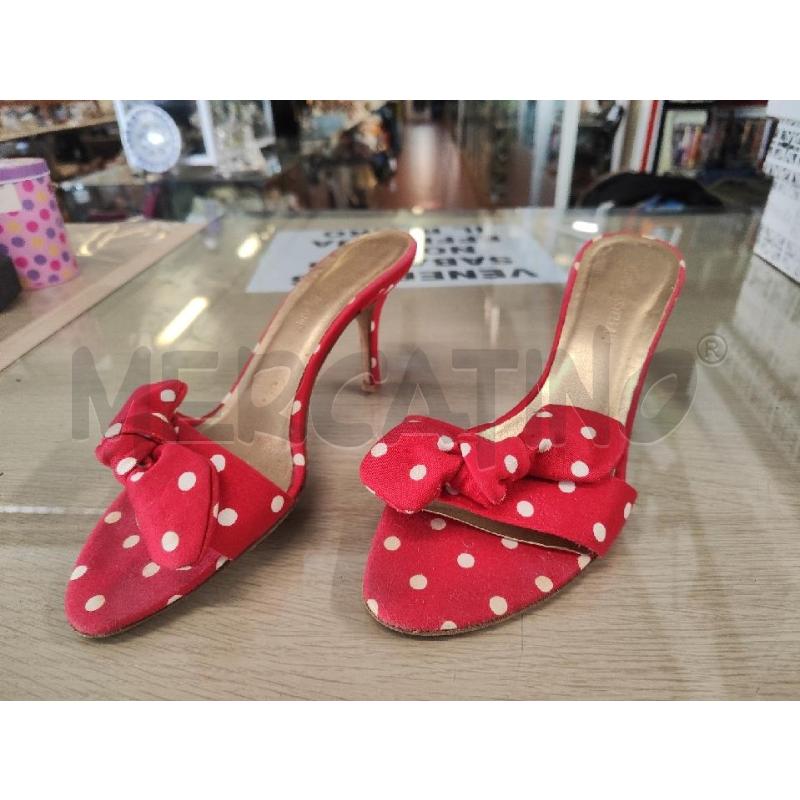 CIABATTE DONNA FLAVIO CASTELLANI TESSUTO ROSSE POIS PANNA N.38 | Mercatino dell'Usato Vinci - fraz. sovigliana 1