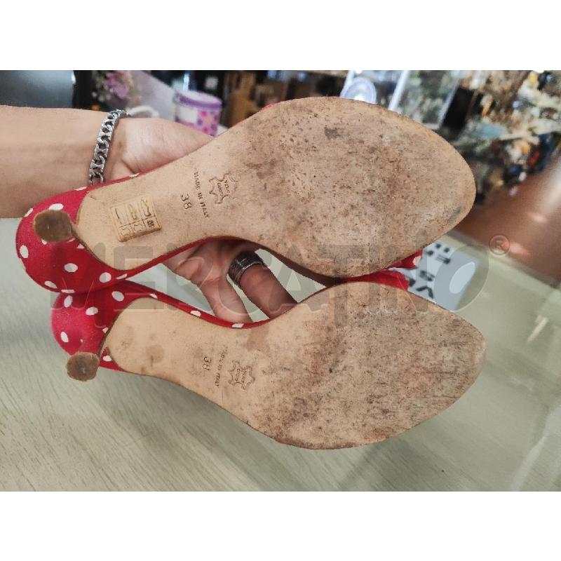 CIABATTE DONNA FLAVIO CASTELLANI TESSUTO ROSSE POIS PANNA N.38 | Mercatino dell'Usato Vinci - fraz. sovigliana 4