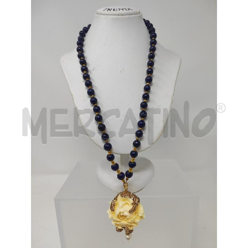 COLLANA PALLINE LAPISLAZZULI FIORE BIANCO CON PERLA | Mercatino dell'Usato Vinci - fraz. sovigliana 1