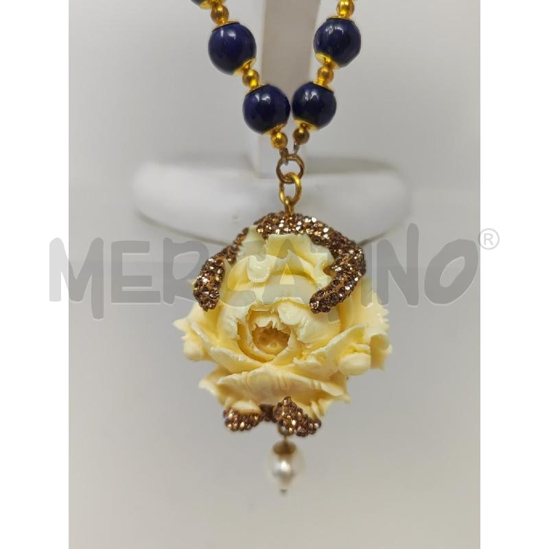 COLLANA PALLINE LAPISLAZZULI FIORE BIANCO CON PERLA | Mercatino dell'Usato Vinci - fraz. sovigliana 2