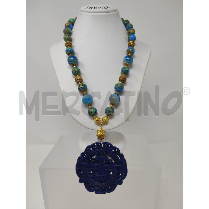 COLLANA PIETRE NATURALI AZZURRE CIONDOLO TONDO BLU | Mercatino dell'Usato Vinci - fraz. sovigliana 1