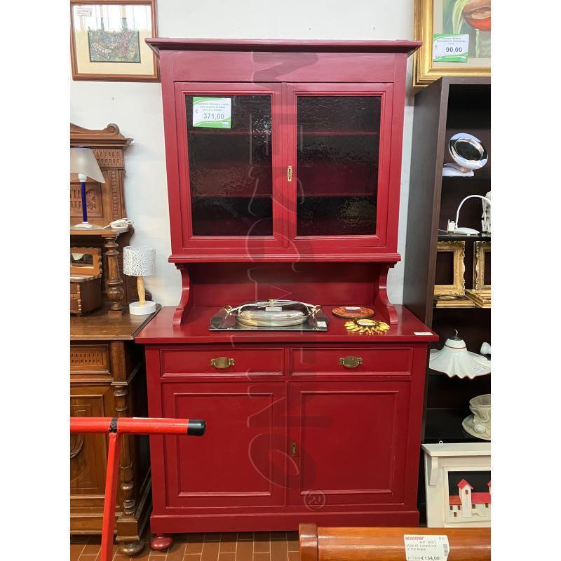 CREDENZA TOSCANA 2 ANTE CON ALZATA VETRINA LACCATA ROSSO | Mercatino dell'Usato Vinci - fraz. sovigliana 1