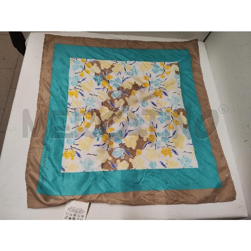 FOULARD FAZZOLETTO 42X42 TRUSSARDI JEANS PANNA FIORI GIALLI AZZURRI BORDO BEIGE | Mercatino dell'Usato Vinci - fraz. sovigliana 1