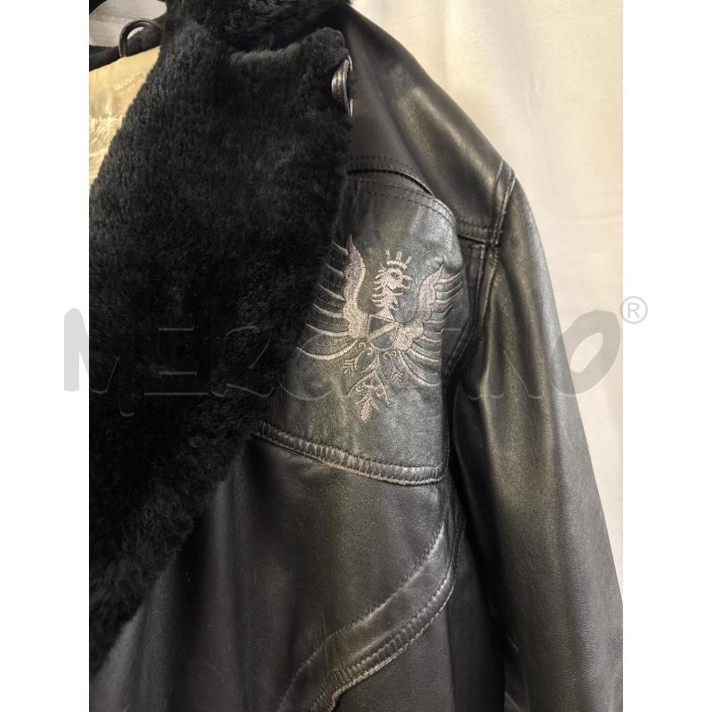 GIUBBINO UOMO # PELLE NERO COLLO PELO RICAMO TASCHINO AQUILA ENZA TAGLIA DOPPIO PETTO | Mercatino dell'Usato Vinci - fraz. sovigliana 2