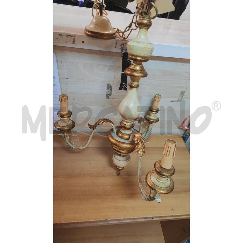 LAMPADARIO 3 LUCI LEGNO SBIANCATO E ORO | Mercatino dell'Usato Vinci - fraz. sovigliana 1
