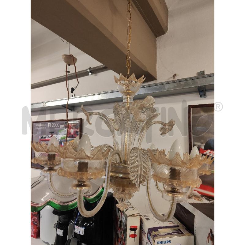 LAMPADARIO 6 LUCI VETRO MURANO CON FIORI E FOGLIE | Mercatino dell'Usato Vinci - fraz. sovigliana 1