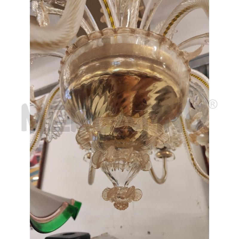 LAMPADARIO 6 LUCI VETRO MURANO CON FIORI E FOGLIE | Mercatino dell'Usato Vinci - fraz. sovigliana 2