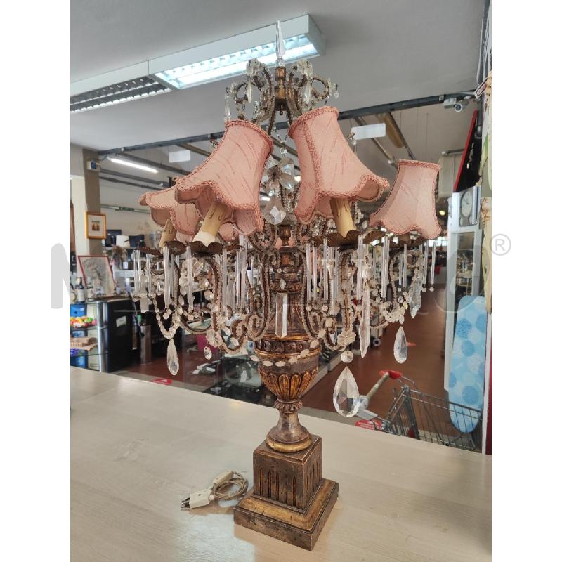 LAMPADA DA TAVOLO 6 LUCI GOCCIE VETRO BASE LEGNO | Mercatino dell'Usato Vinci - fraz. sovigliana 1