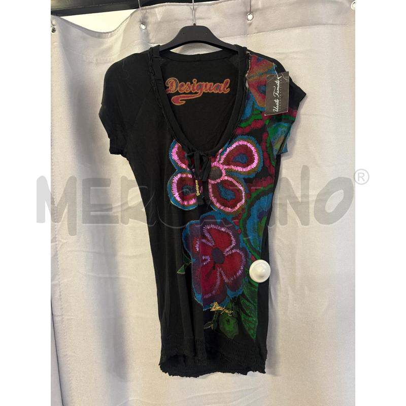 MAGLIETTA DONNA DESIGUAL NERA FIORE ROSA  | Mercatino dell'Usato Vinci - fraz. sovigliana 1