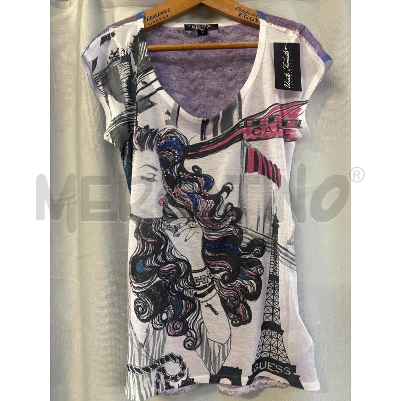 MAGLIETTA DONNA GUESS FANTASIA VIOLA PIZZO DIETRO TG.M | Mercatino dell'Usato Vinci - fraz. sovigliana 1