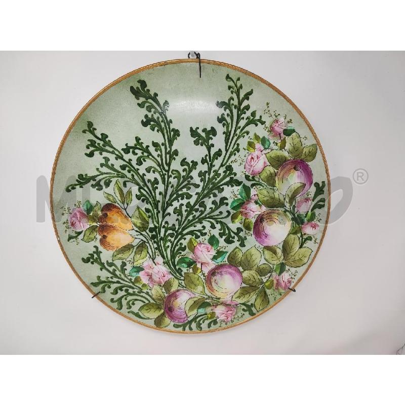 PIATTO CERAMICA RICHARD VERDE 38CM FIORI ROSA | Mercatino dell'Usato Vinci - fraz. sovigliana 1