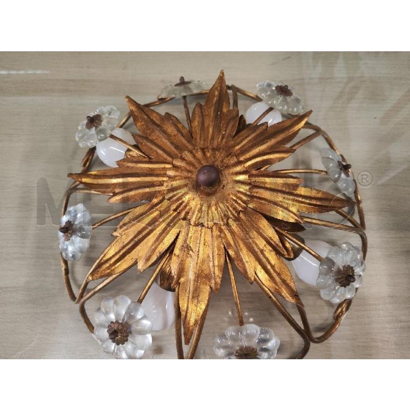 PLAFONIERA 4 LUCI METALLO DORATA FIORI VETRO | Mercatino dell'Usato Vinci - fraz. sovigliana 2