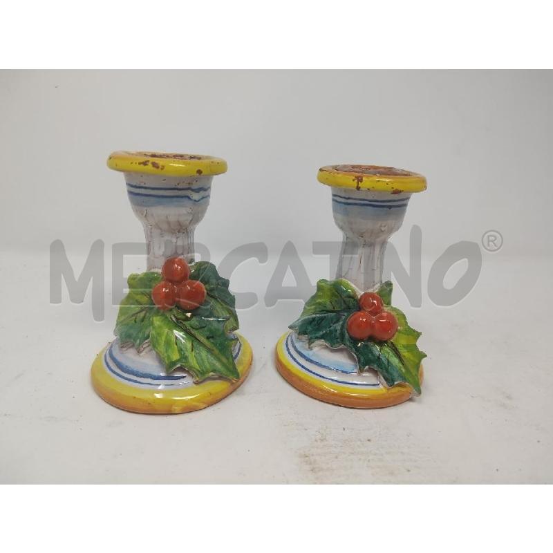 PORTA CANDELA 2 PZ TERRACOTTA FOGLIE PALLINI ROSSI | Mercatino dell'Usato Vinci - fraz. sovigliana 1