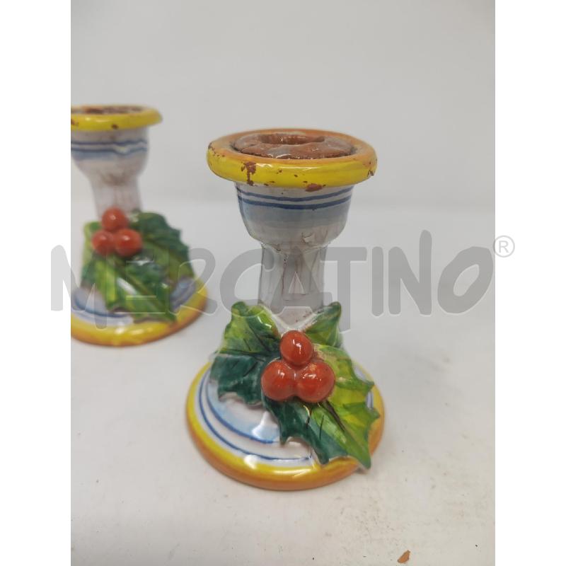 PORTA CANDELA 2 PZ TERRACOTTA FOGLIE PALLINI ROSSI | Mercatino dell'Usato Vinci - fraz. sovigliana 2