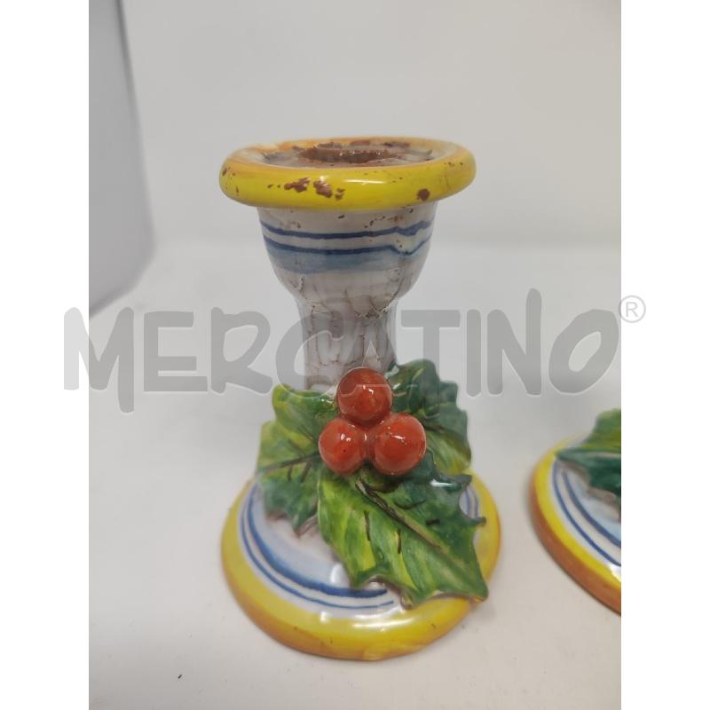 PORTA CANDELA 2 PZ TERRACOTTA FOGLIE PALLINI ROSSI | Mercatino dell'Usato Vinci - fraz. sovigliana 3
