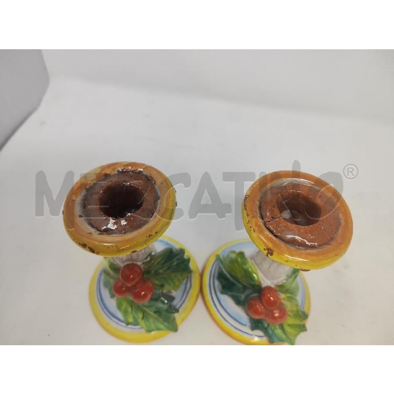 PORTA CANDELA 2 PZ TERRACOTTA FOGLIE PALLINI ROSSI | Mercatino dell'Usato Vinci - fraz. sovigliana 4